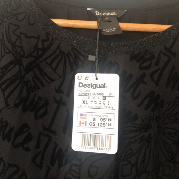 Desigual NWT 3/4 sleeve asymmetrical top XL - Picture 2 of 4